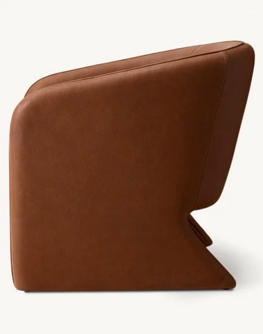 Brown leather wedge-shaped seat on a white background